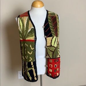 Susan Bristol knitted vest with hand embroidery.